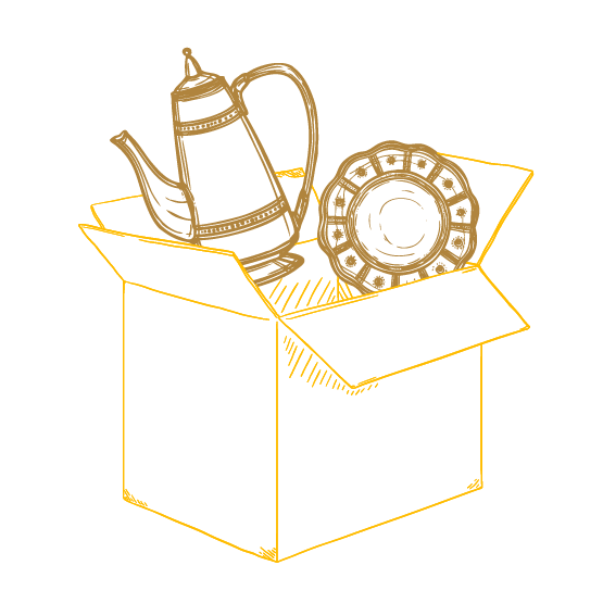 Illustration mit Porzellan in einer Versandbox